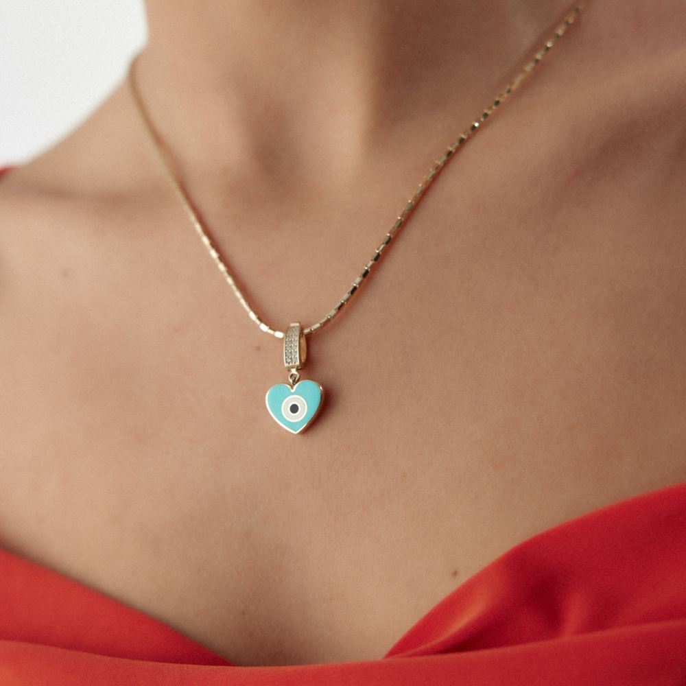 Kalp Göz Turkuaz Mineli Charm